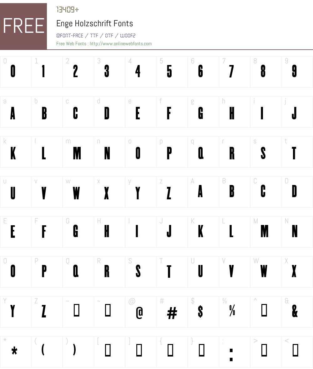 Enge Holzschrift Font Screenshots