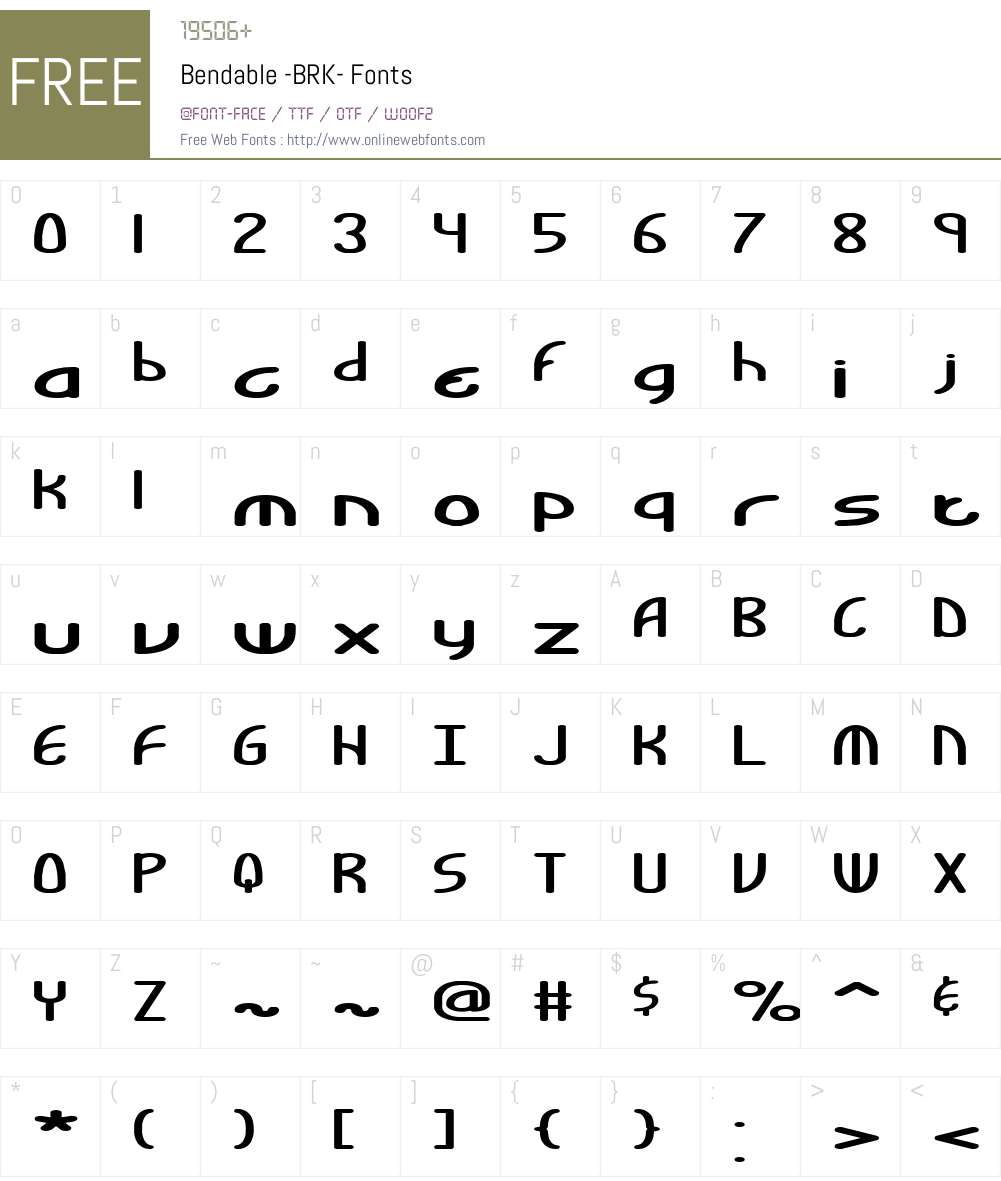 Bendable (BRK) Font Screenshots