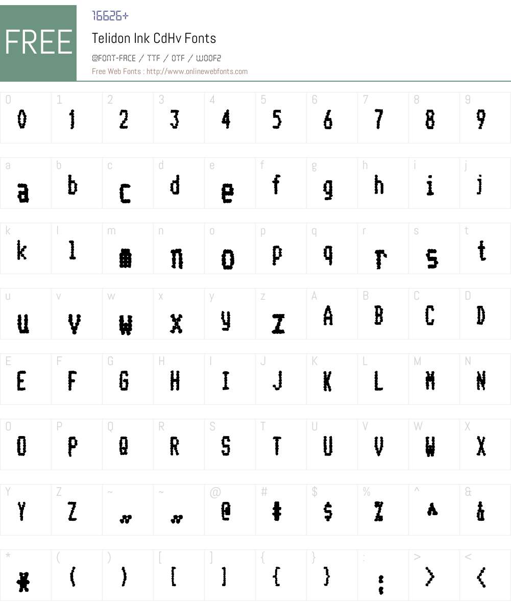 Telidon Ink CdHv Font Screenshots