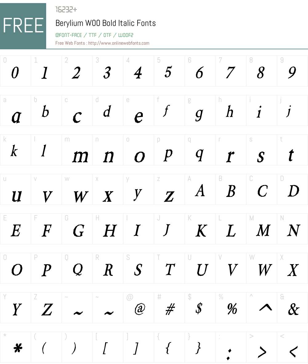 BeryliumW00-BoldItalic Font Screenshots