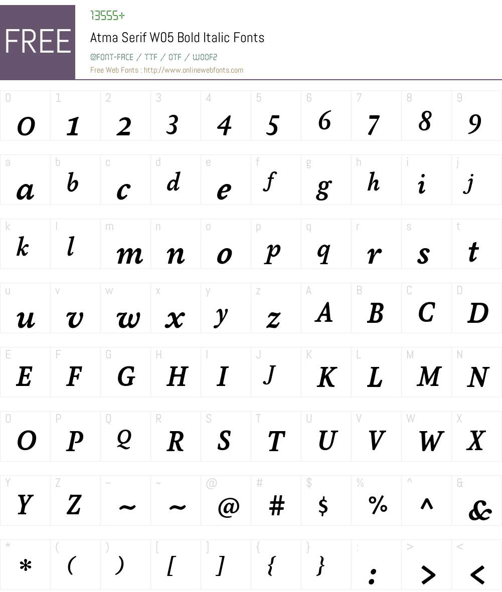AtmaSerifW05-BoldItalic Font Screenshots