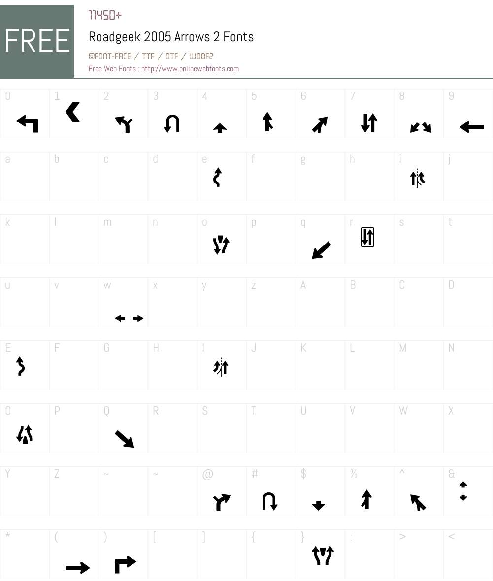 Roadgeek 2005 Arrows 2 Font Screenshots