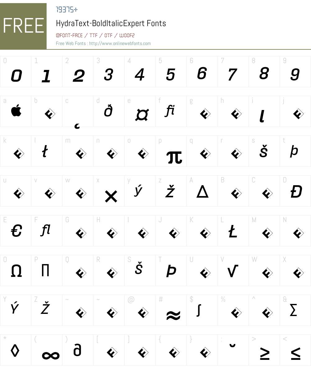 HydraText-BoldItalicExpert Font Screenshots