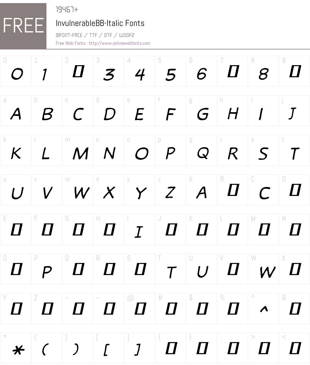 InvulnerableBB-Italic Font Screenshots