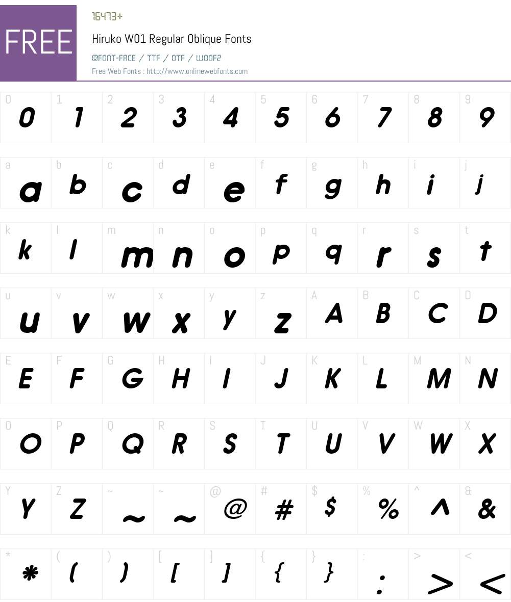 HirukoW01-RegularOblique Font Screenshots