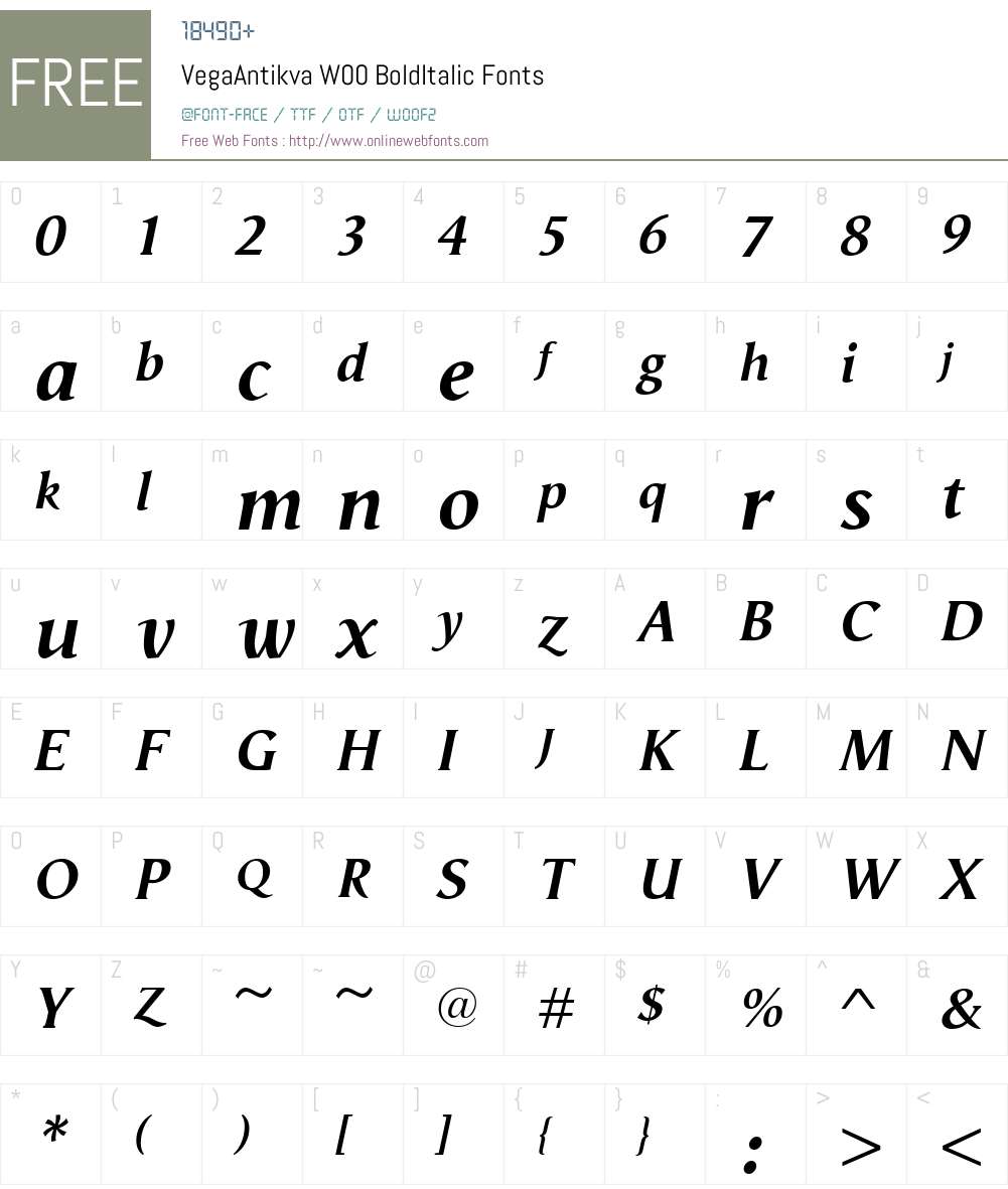 VegaAntikvaW00-BoldItalic Font Screenshots