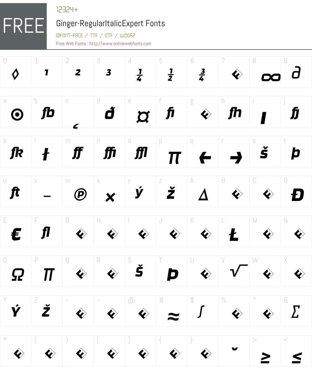 Ginger-RegularItalicExpert Font Screenshots