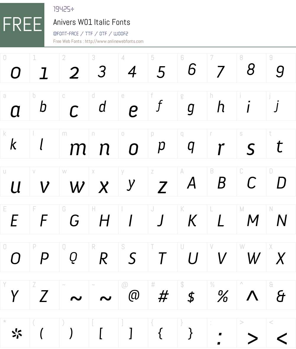 AniversW01-Italic Font Screenshots