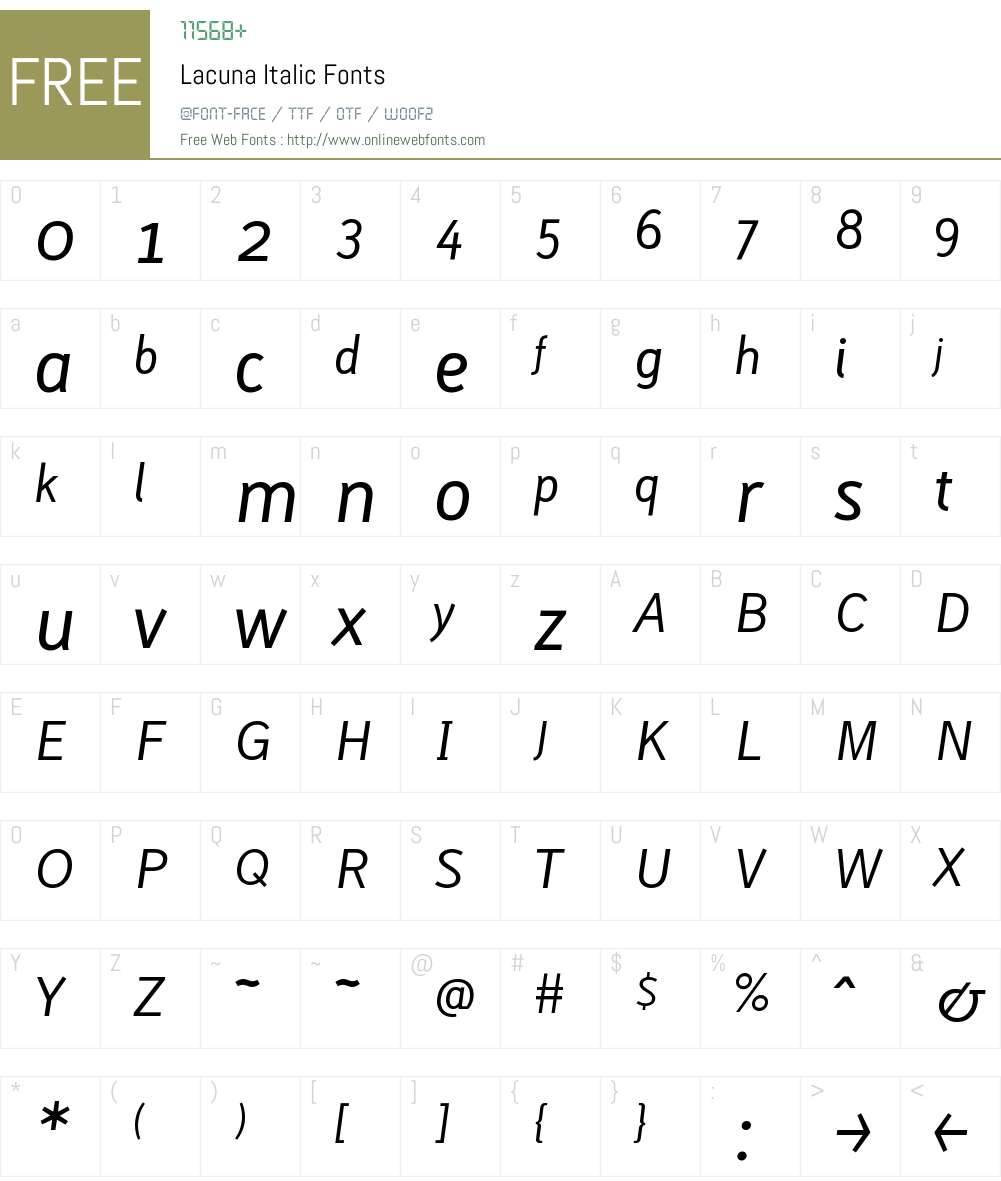 Lacuna Italic Font Screenshots