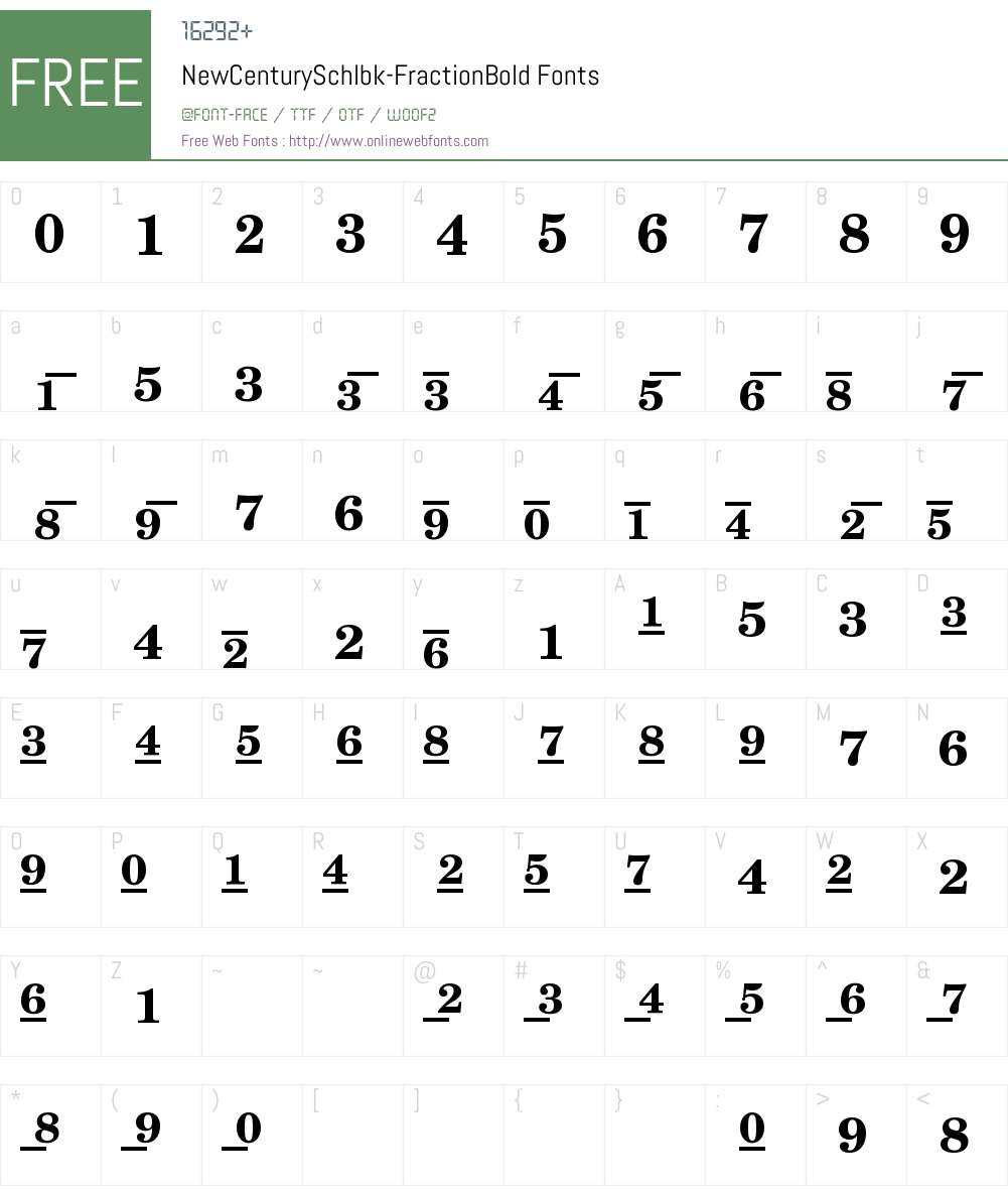 New Century Schoolbook Fraction Font Screenshots