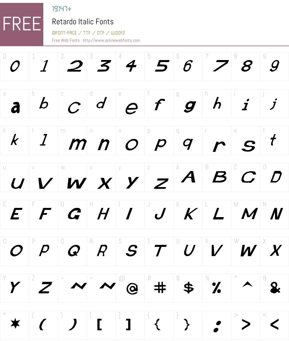 Retardo Italic Font Screenshots