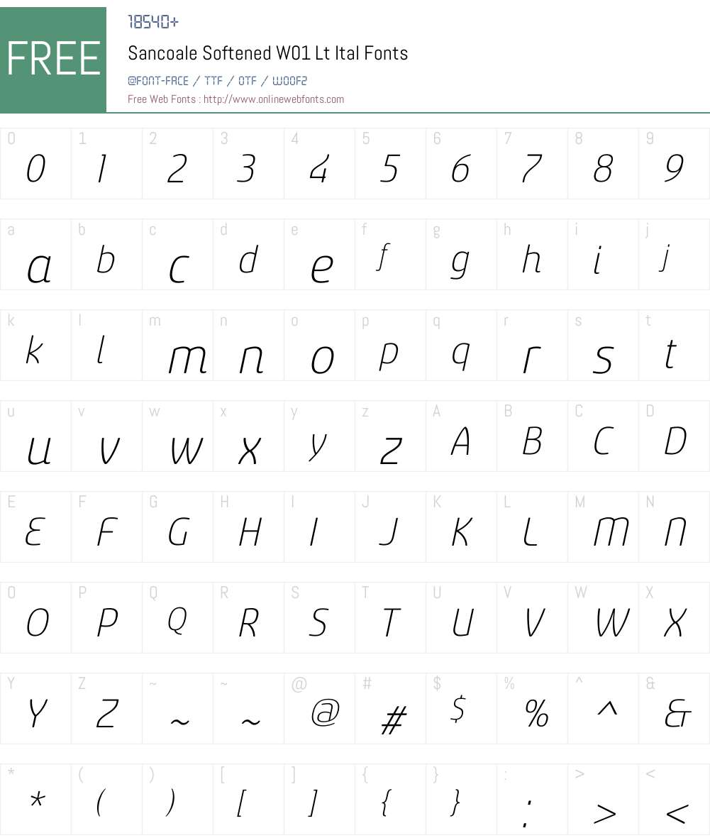 SancoaleSoftenedW01-LtItal Font Screenshots