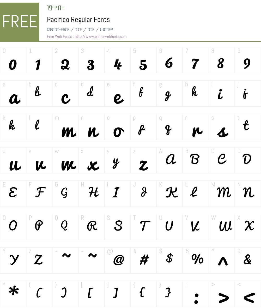 Pacifico Font Screenshots