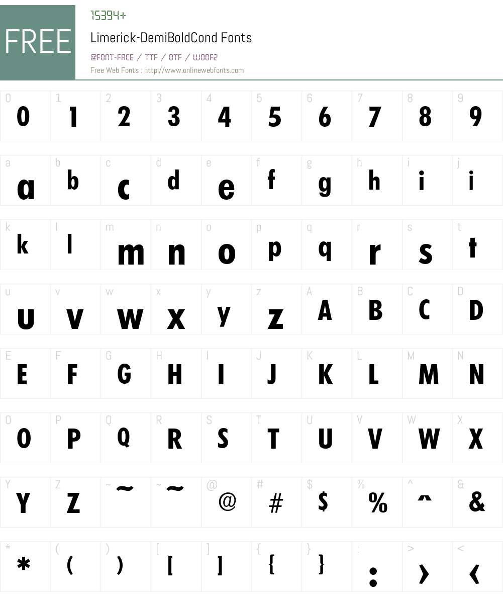 Limerick-DemiBoldCond Font Screenshots