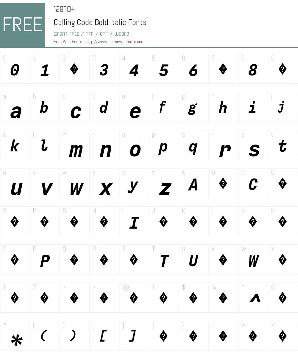 CallingCode-BoldItalic Font Screenshots