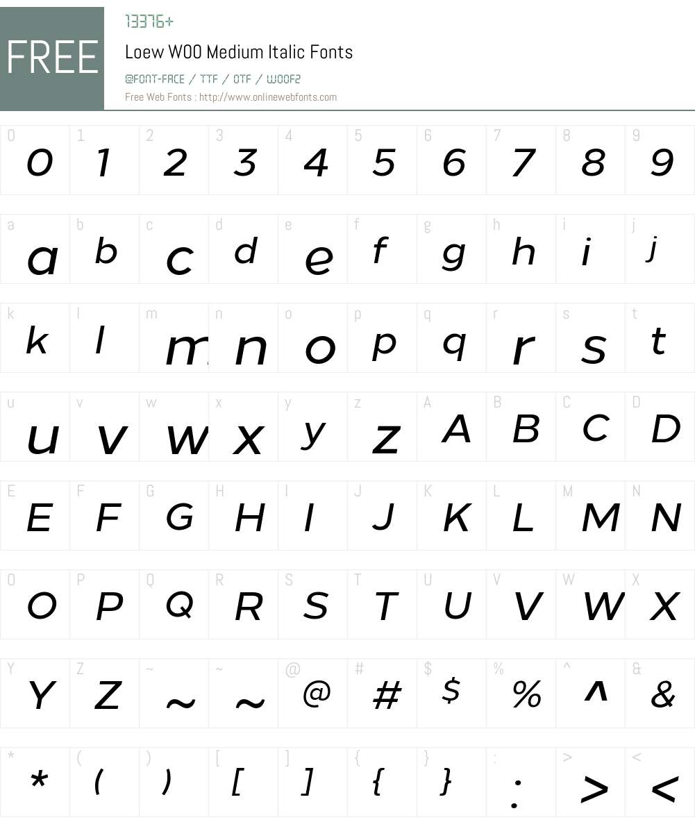 LoewW00-MediumItalic Font Screenshots