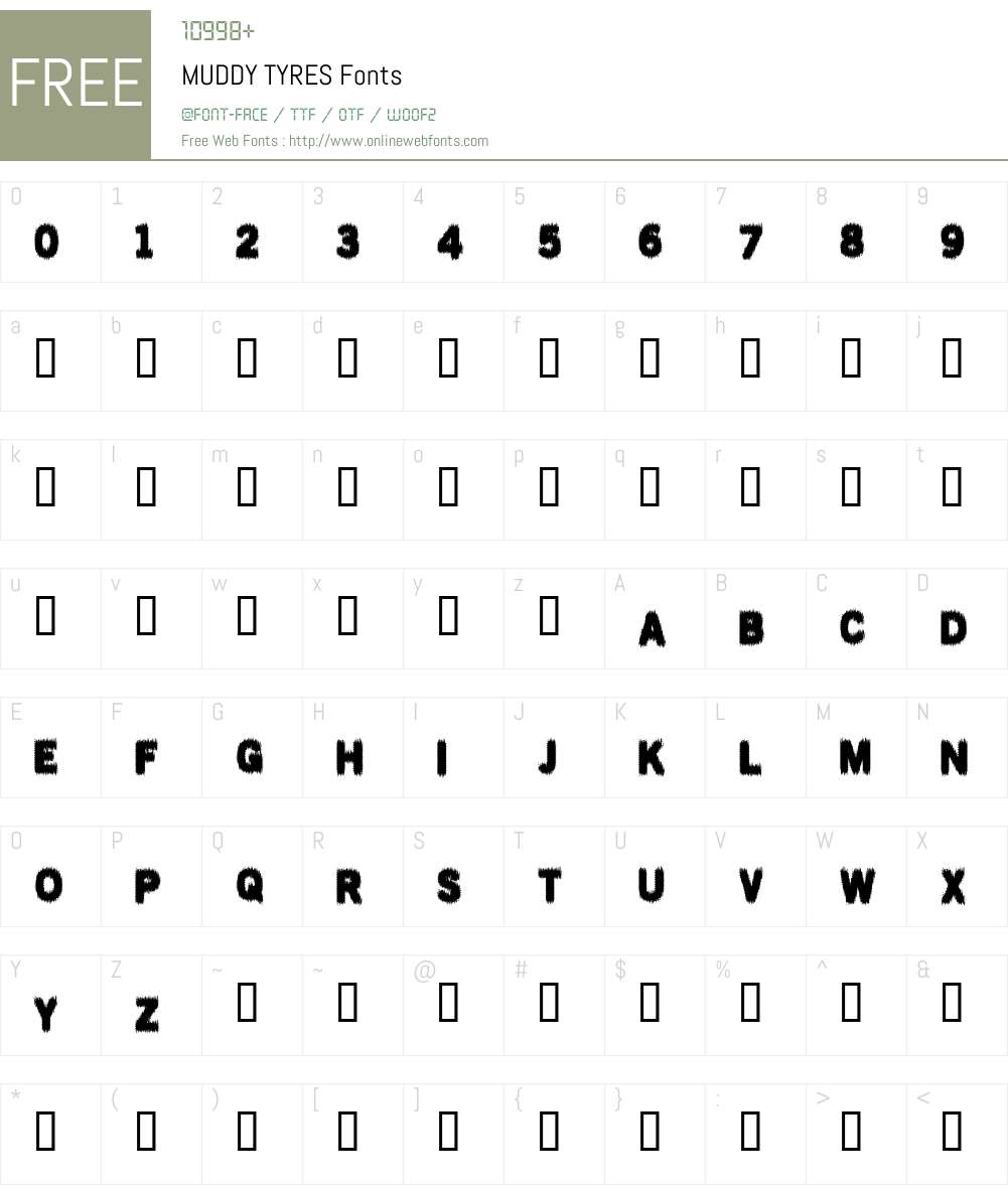MUDDY TYRES Font Screenshots