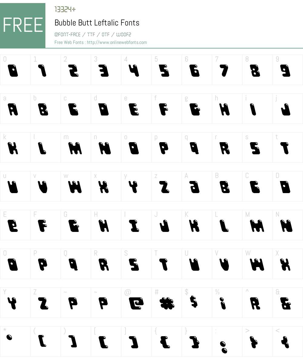 Bubble Butt Leftalic Font Screenshots