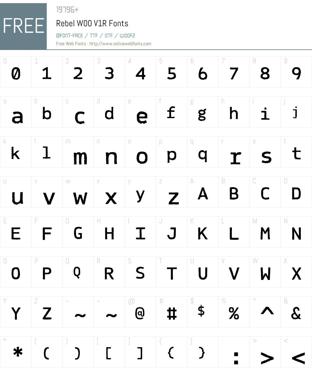 RebelW00-V1R Font Screenshots
