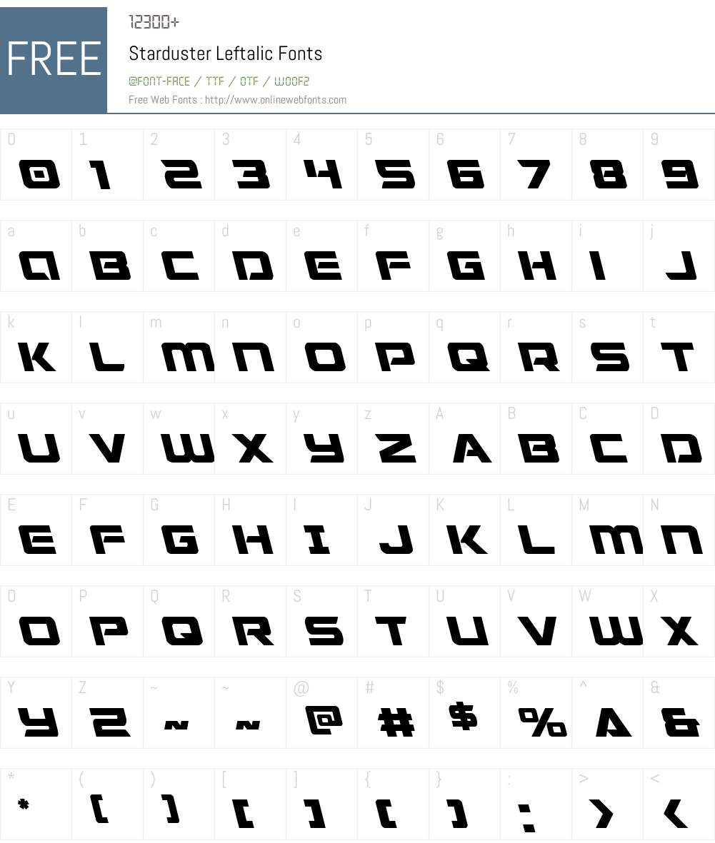 Starduster Leftalic Font Screenshots