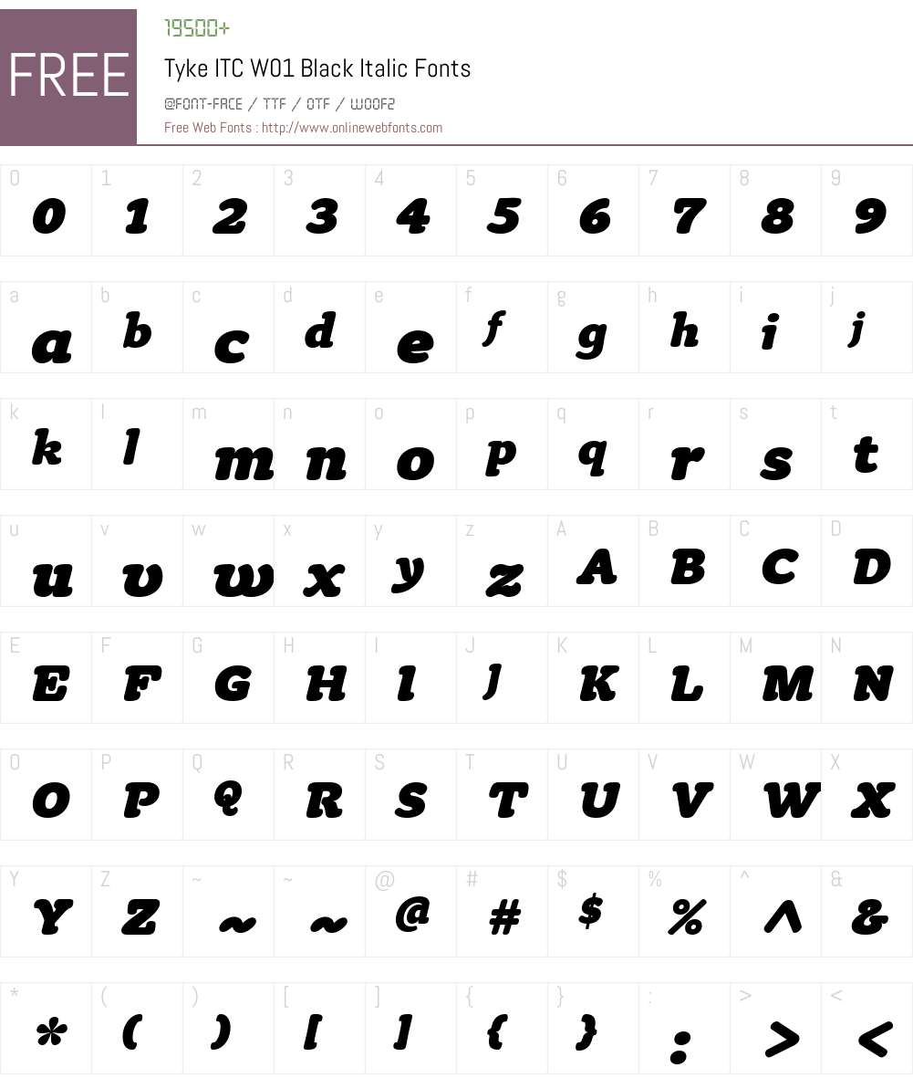 TykeITCW01-BlackItalic Font Screenshots