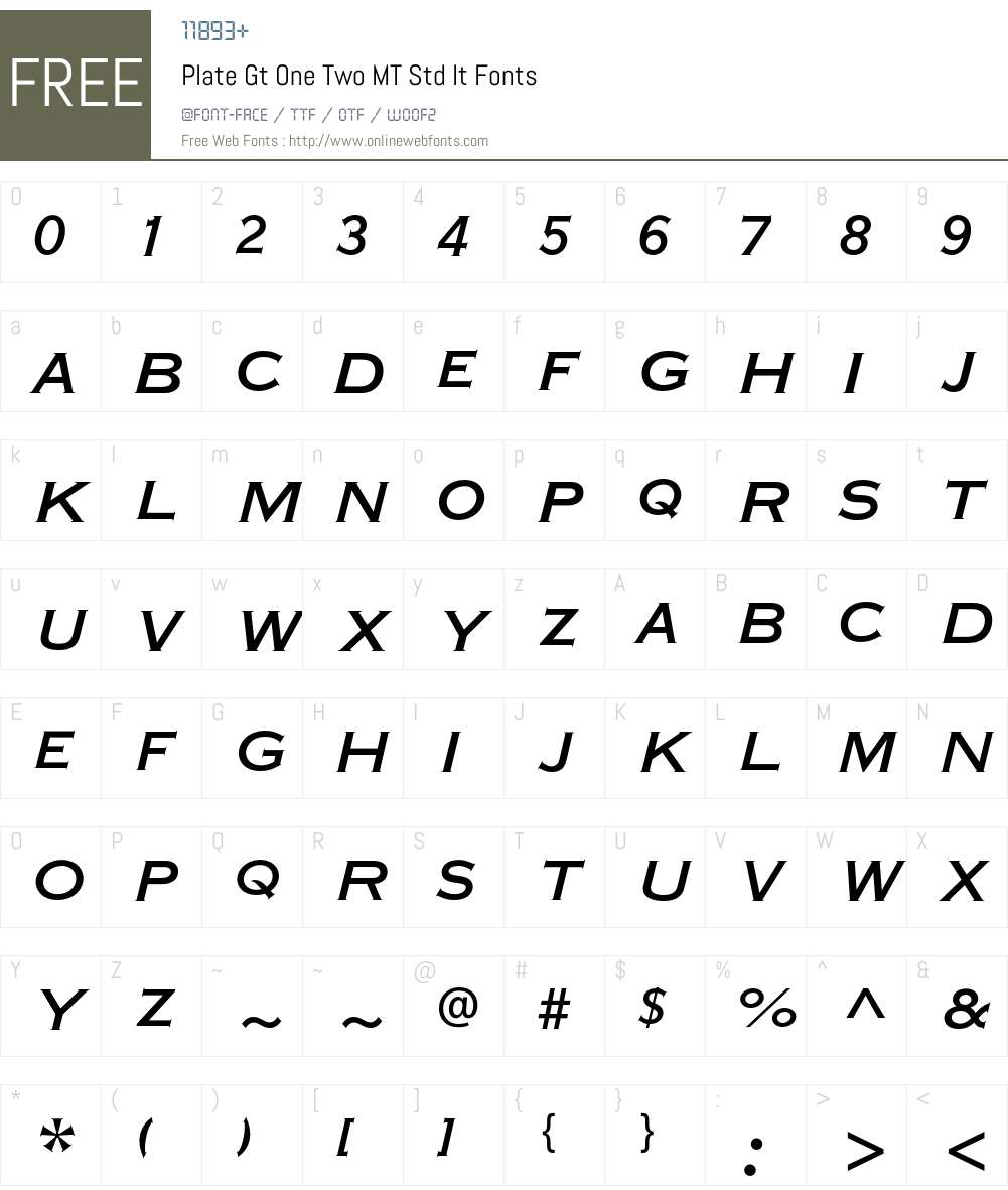 Plate Gt One Two MT Std Font Screenshots