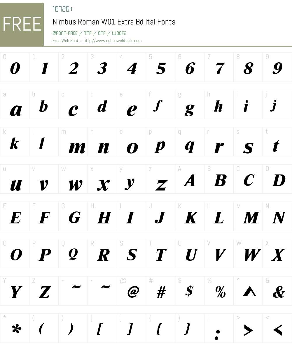 NimbusRomanW01-ExtraBdItal Font Screenshots