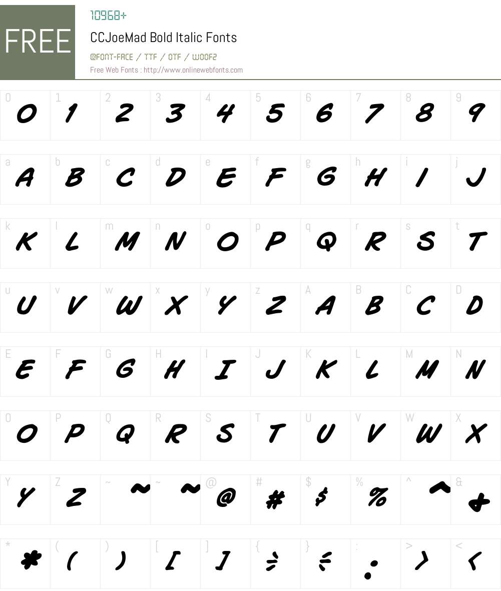 CCJoeMad-BoldItalic Font Screenshots