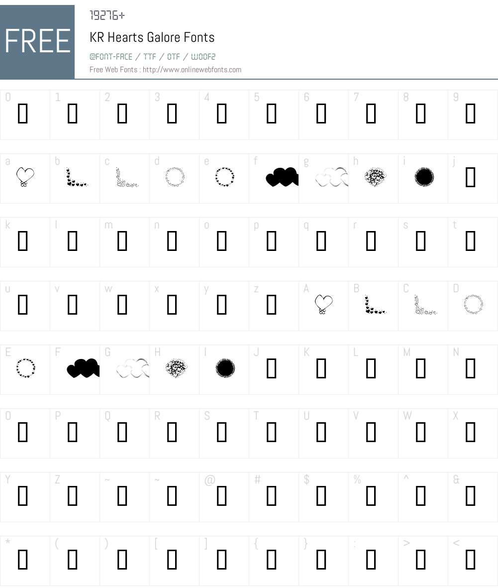KR Hearts Galore Font Screenshots