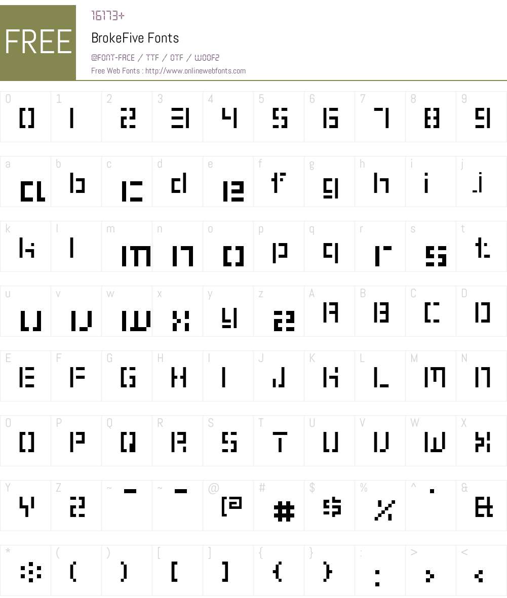 BrokeW00-Five Font Screenshots