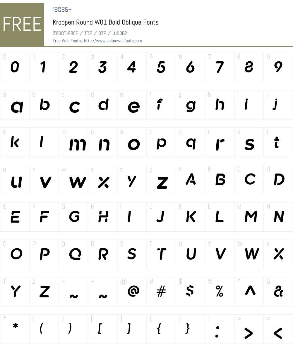 KroppenRoundW01-BoldOblique Font Screenshots