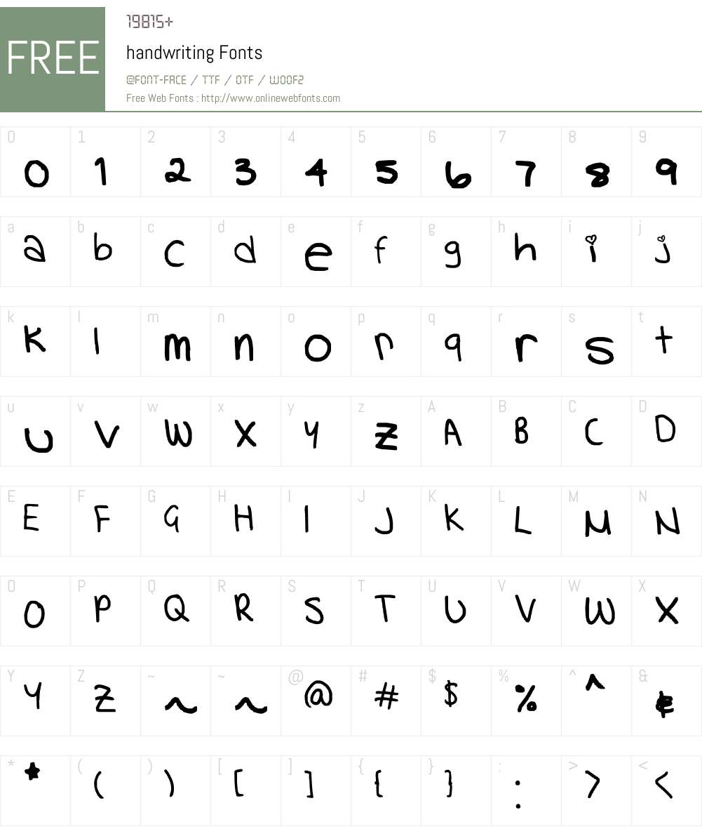 handwriting Font Screenshots