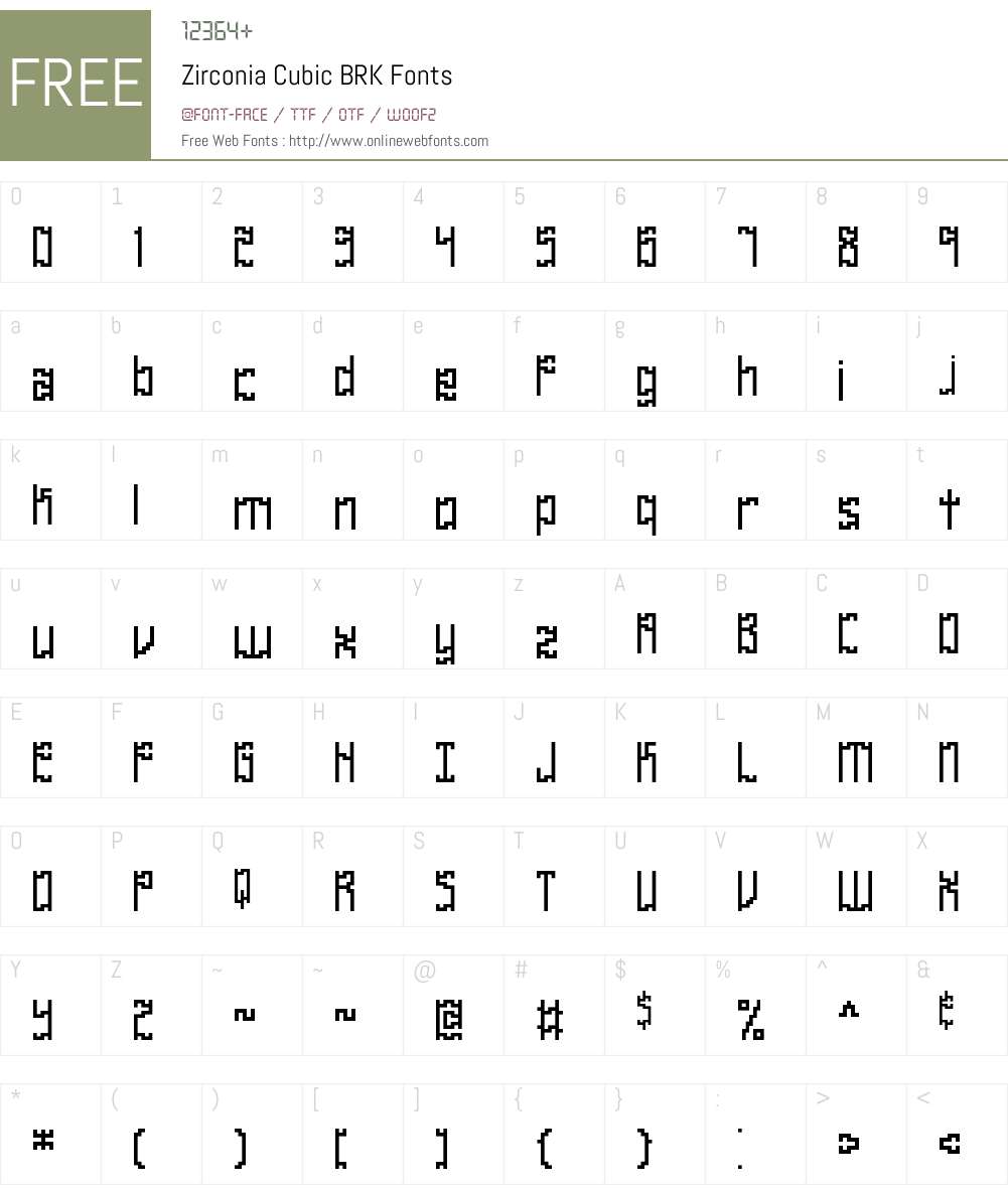 Zirconia Cubic BRK Font Screenshots