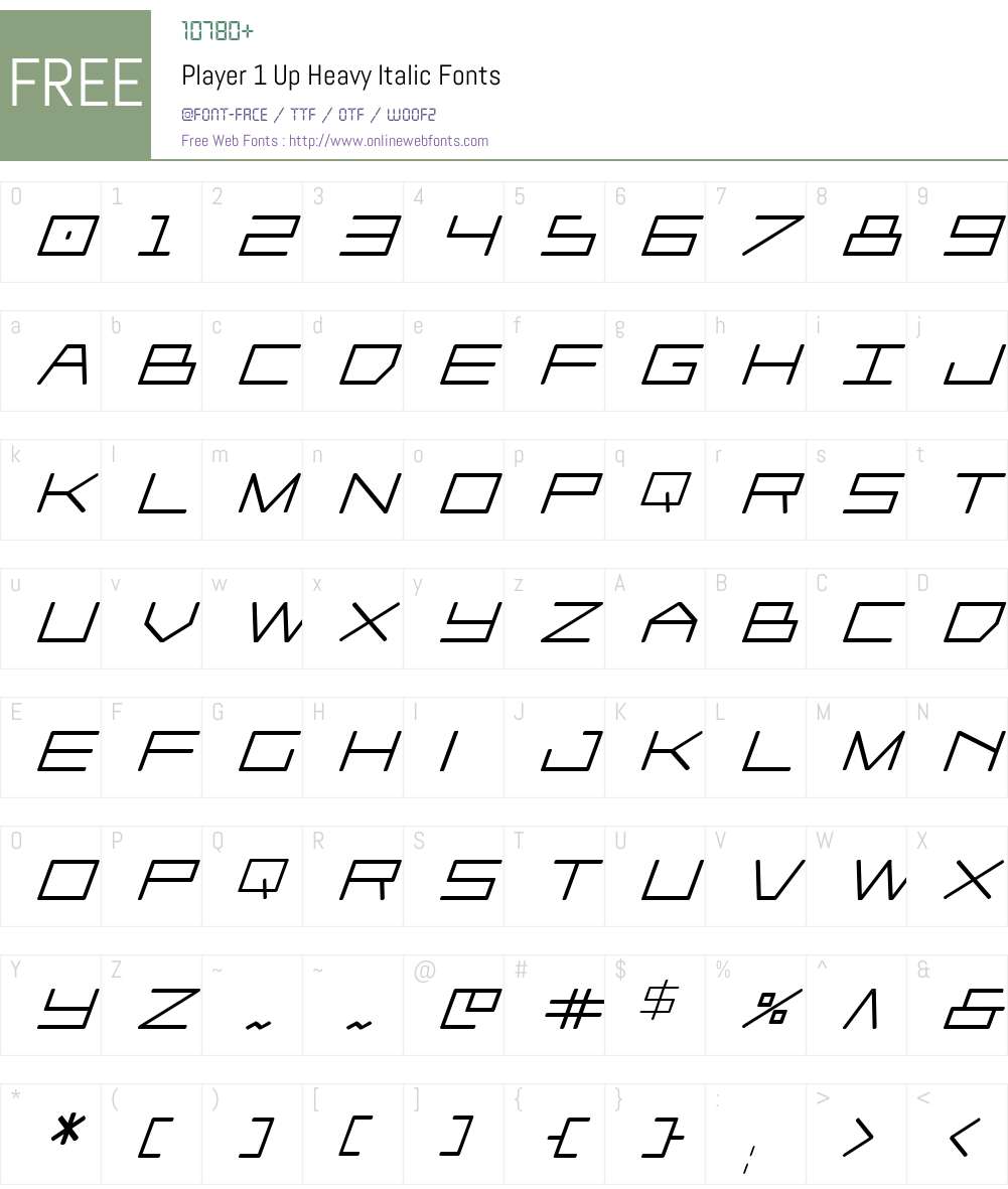 Player 1 Up Heavy Italic Font Screenshots