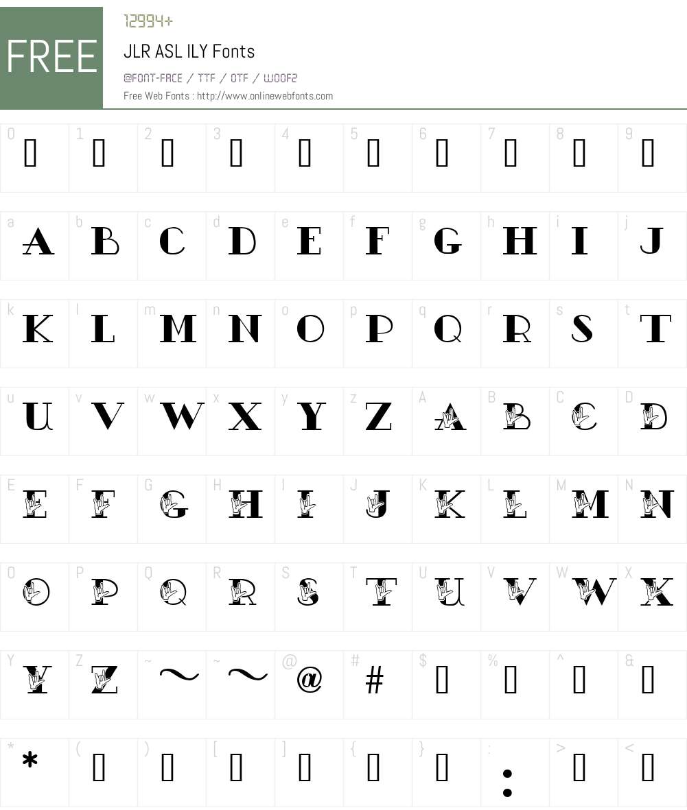 JLR ASL ILY Font Screenshots