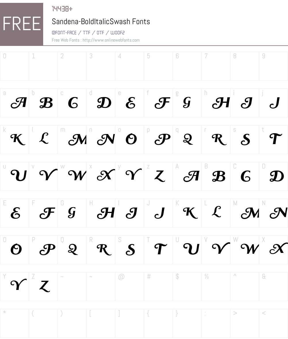 Sandena Bold Italic Swash Font Screenshots