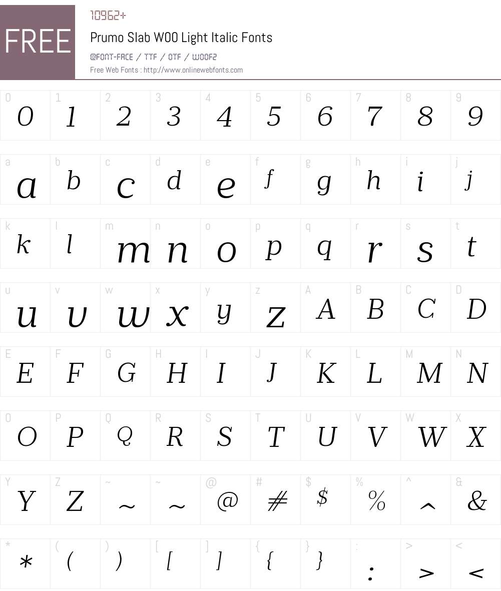 PrumoSlabW00-LightItalic Font Screenshots
