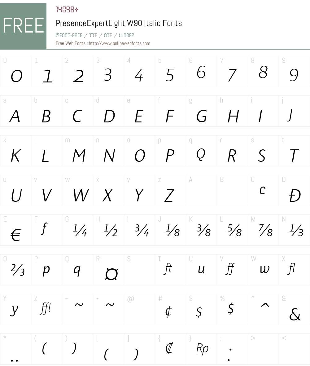 PresenceExpertLightW90-It Font Screenshots