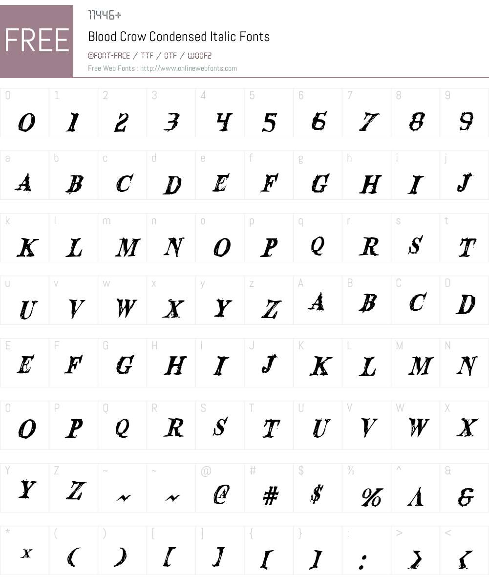 Blood Crow Condensed Italic Font Screenshots