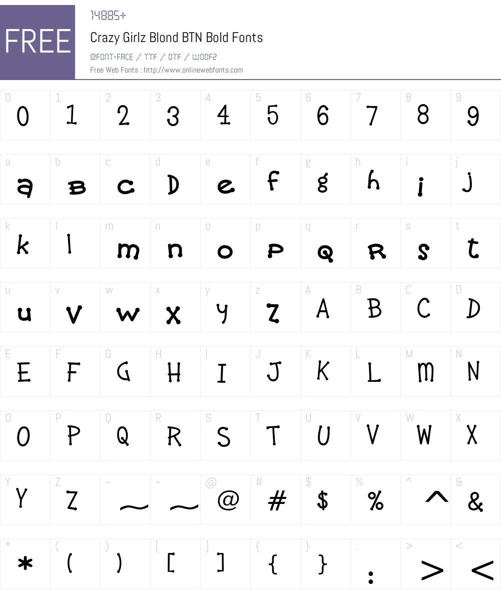 Crazy Girlz Blond BTN Font Screenshots