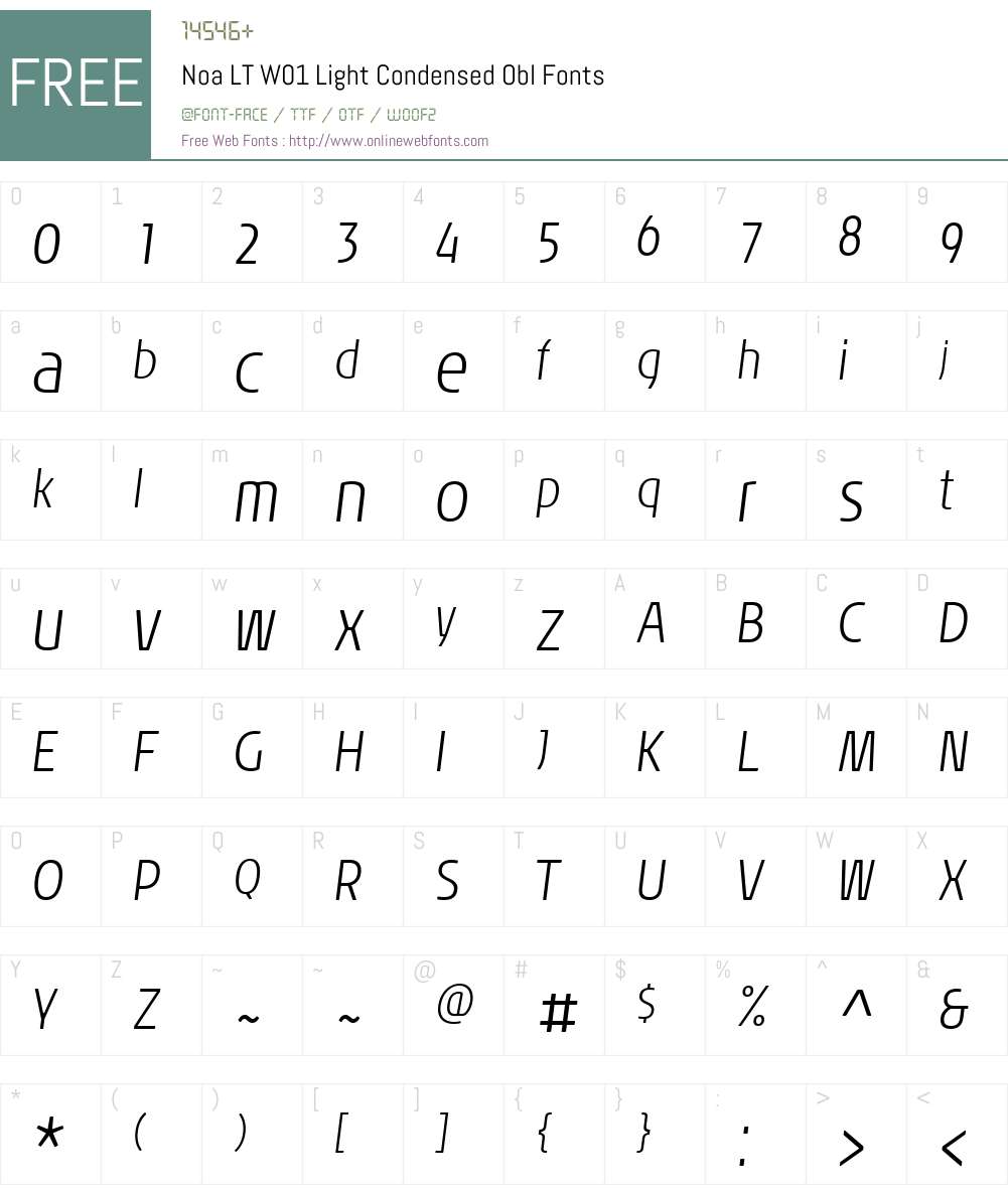 NoaLTW01-LightCondensedObl Font Screenshots