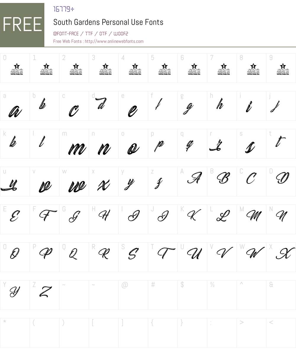 South Gardens Personal Use Font Screenshots