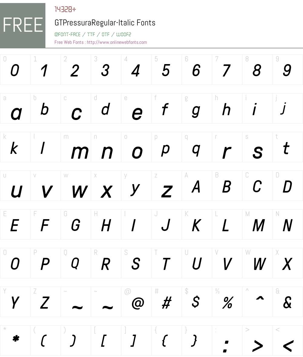 GTPressuraRegular-Italic Font Screenshots