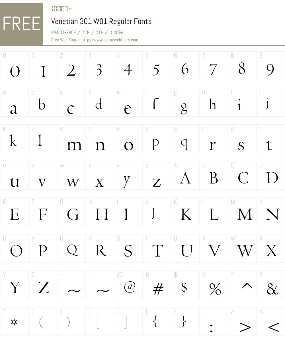 Venetian301W01-Regular Font Screenshots