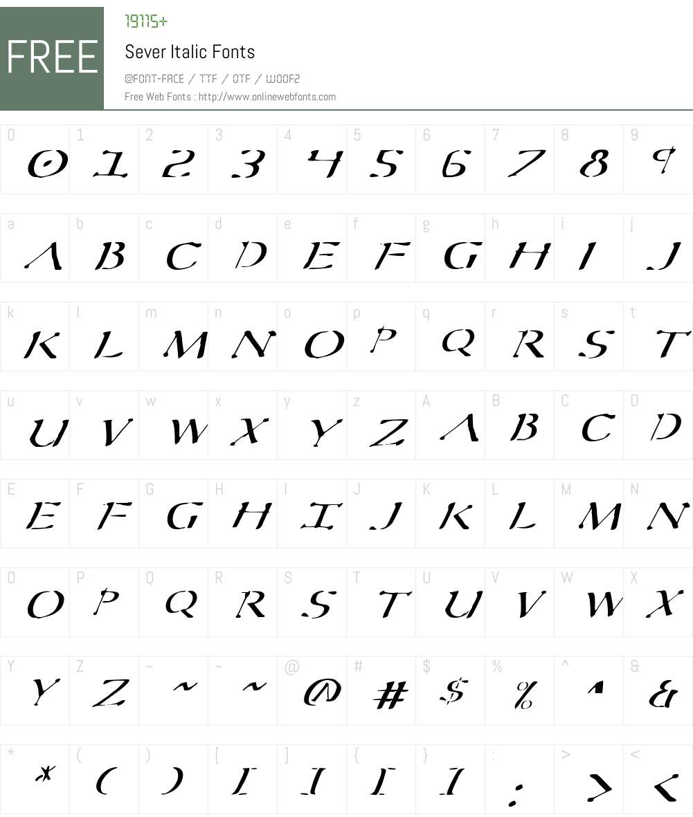 Sever Italic Font Screenshots