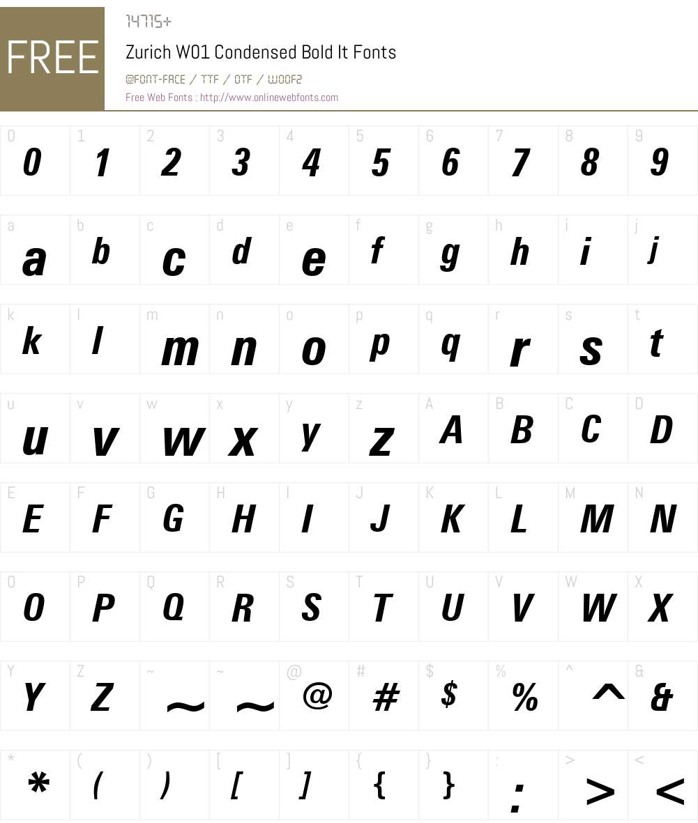 ZurichW01-CondensedBoldIt Font Screenshots