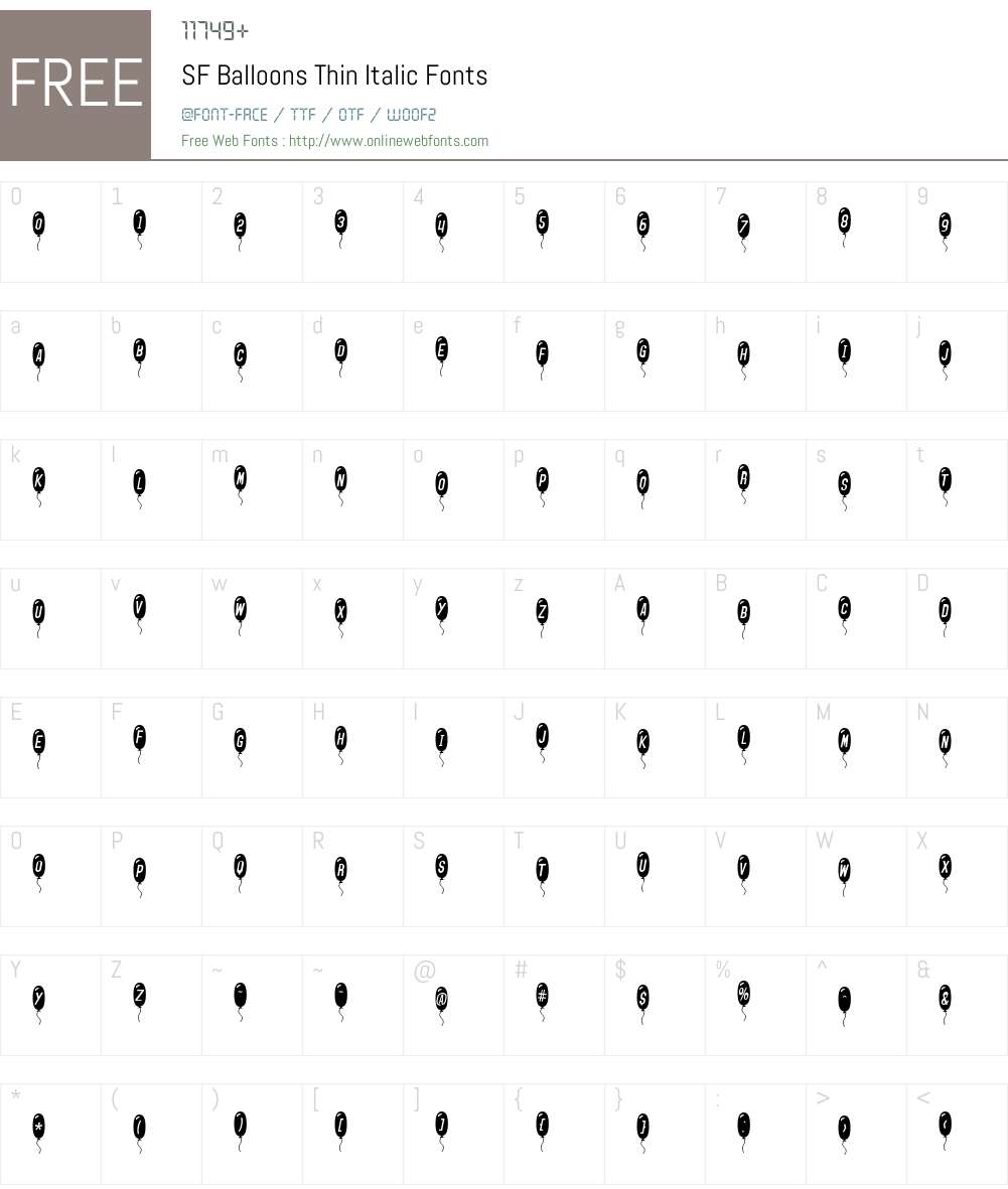 SF Balloons Thin Font Screenshots
