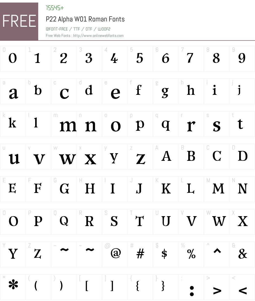 P22AlphaW01-Roman Font Screenshots