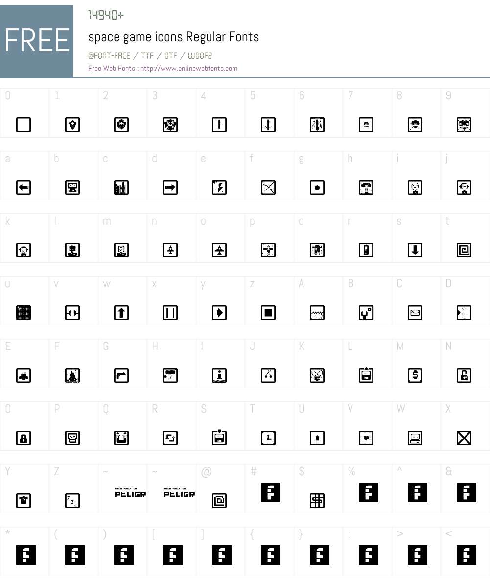 space game icons Font Screenshots