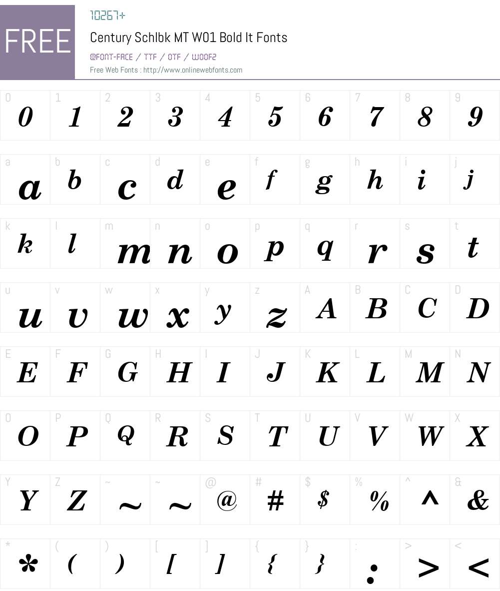 CenturySchlbkMTW01-BoldIt Font Screenshots